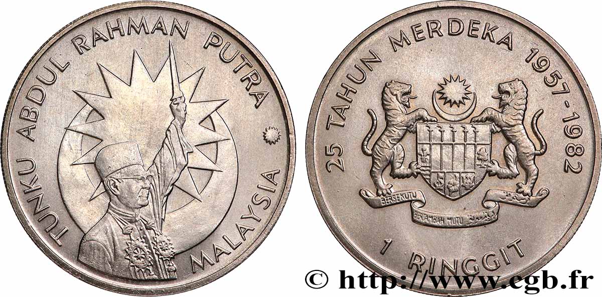 MALESIA 1 Ringgit 25e anniversaire de l’indépendance / Tunku Abdul Rahman Putra 1982  SPL 
