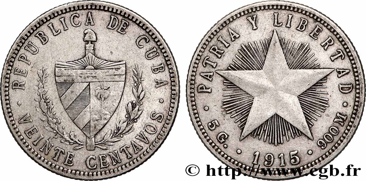 CUBA 20 Centavos 1915 Philadelphie TB+ 