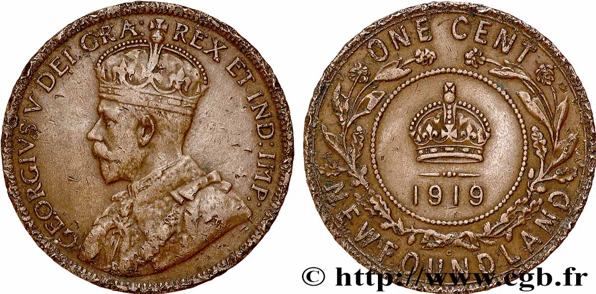 TERRE-NEUVE 1 Cent Georges V 1919 Ottawa TB+ 