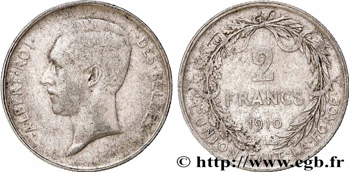 BELGIO 2 Francs Albert Ier légende française 1910 Bruxelles q.BB 