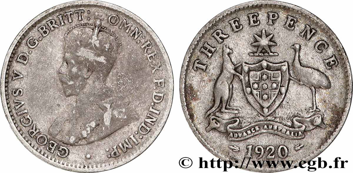 AUSTRALIE 3 Pence Georges V 1920 Melbourne TB 