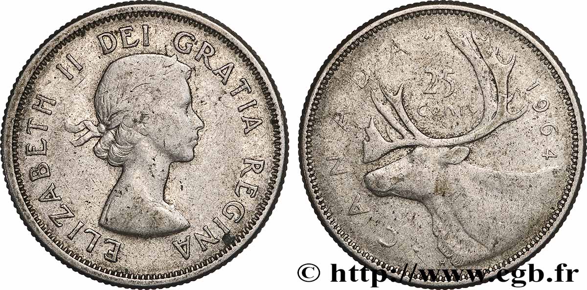 CANADA 25 Cents Elisabeth II 1964 Ottawa VF 