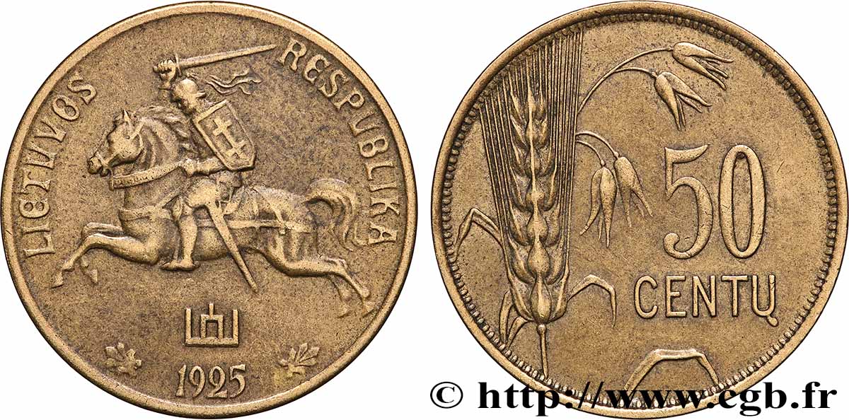 LITUANIE 50 Centu chevalier Vitis 1925  TTB 