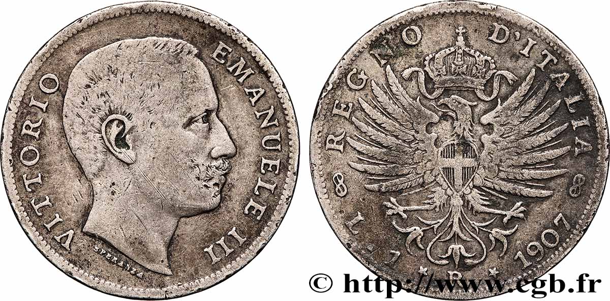 ITALIE 1 Lire Victor Emmanuel III 1907 Rome TB 