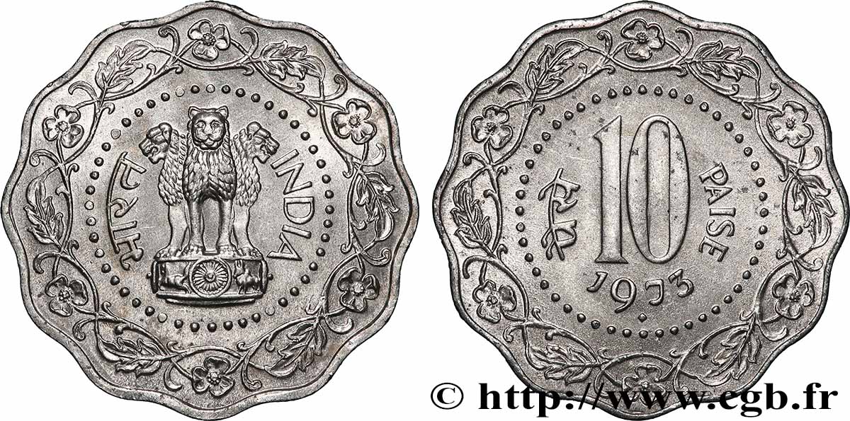 INDIA 10 Paise Lion d’Asoka 1973 Bombay AU 