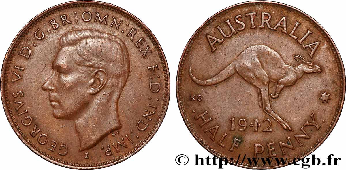 AUSTRALIA 1/2 Penny Georges VI 1942 Perth AU 