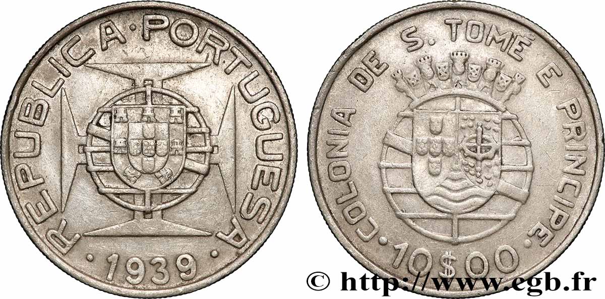 SAO TOMÉ UND PRINCIPE 10 Escudos colonie portugaise 1939 Lisbonne SS 