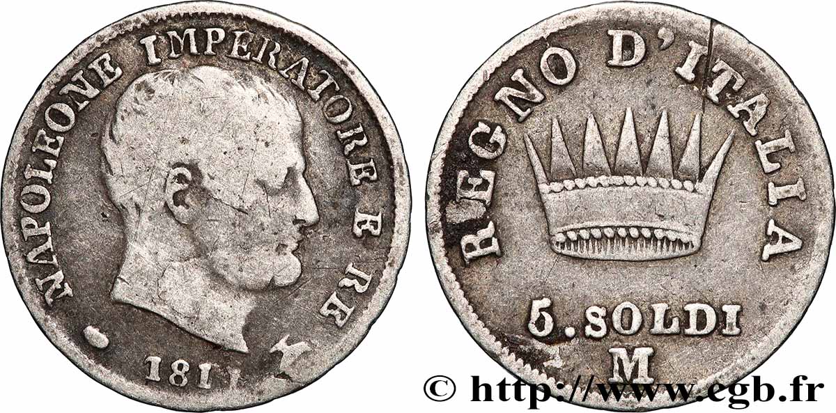 ITALIEN - Königreich Italien - NAPOLÉON I. 5 Soldi Napoléon Empereur et Roi d’Italie 1811 Milan - M S 