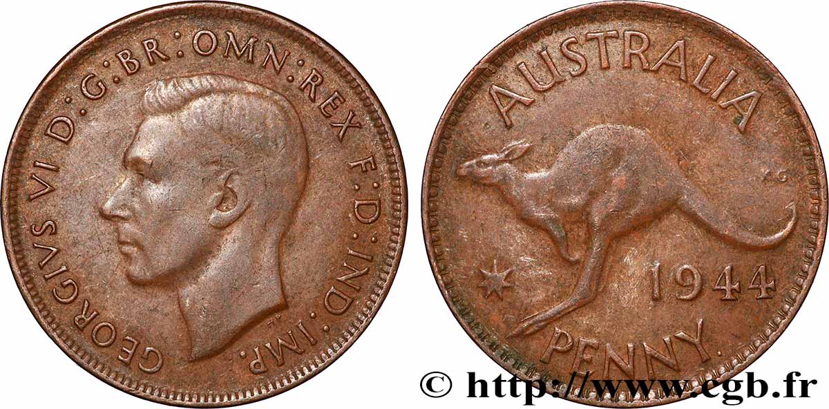 AUSTRALIA 1 Penny Georges VI 1944 Perth XF 