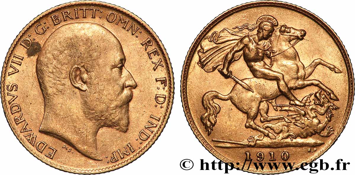 GOLD, PALLADIUM & PLATINUM INVESTMENT 1/2 Souverain Edouard VII 1910 Londres XF 