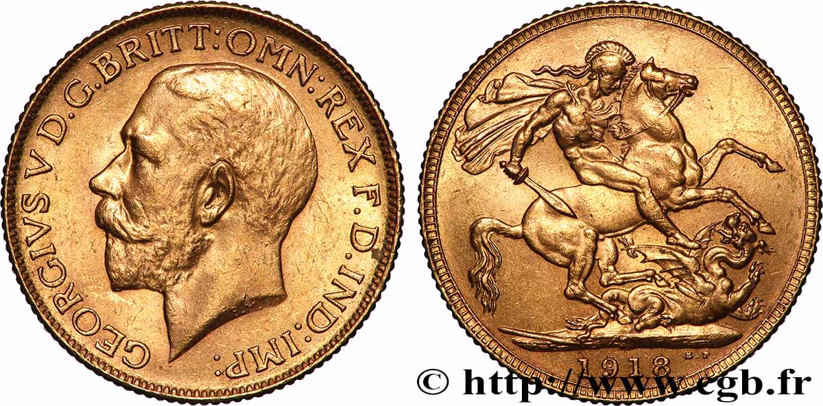 OR, PALLADIUM ET PLATINE INVESTISSEMENT 1 Souverain Georges V 1918 Bombay TTB+ 