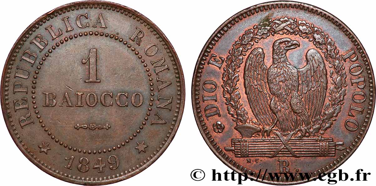ITALIEN - RÖMISCHE REPUBLIK 1 Baiocco 1849 Rome fVZ/VZ 