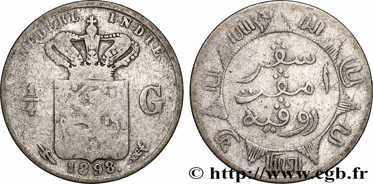 INDES NEERLANDAISES 1/4 Gulden 1898 Utrecht B+ 