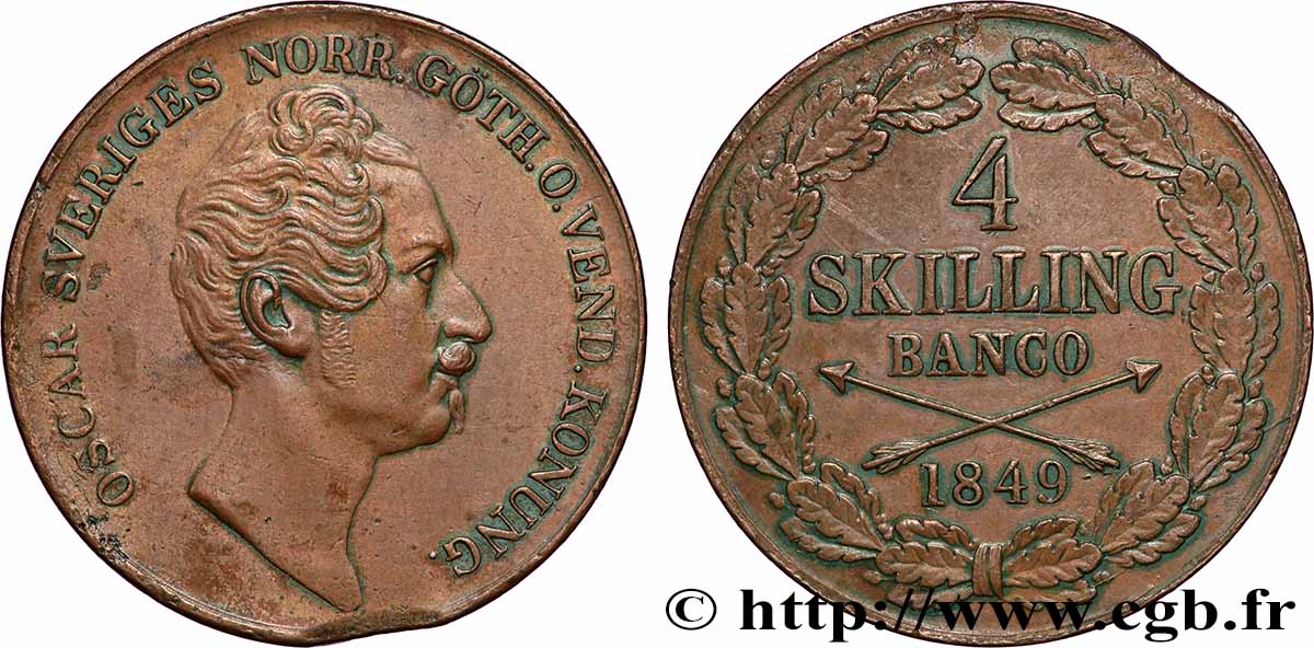 SCHWEDEN 4 Skilling Banco Oscar Ier 1849  fVZ 