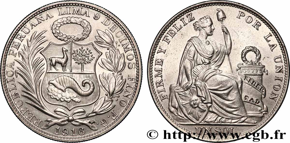 PERU 1 Sol 1916 Lima AU 