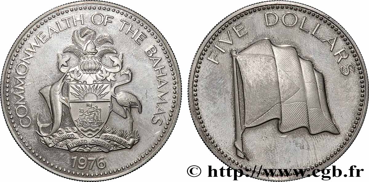 BAHAMAS 5 Dollars Proof emblème / drapeau 1976 Franklin Mint MS 