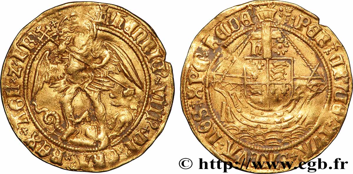 ANGLETERRE - ROYAUME D&nbsp;ANGLETERRE - HENRY VIII Ange d’or, 1er émission n.d. Londres TB+/TTB 