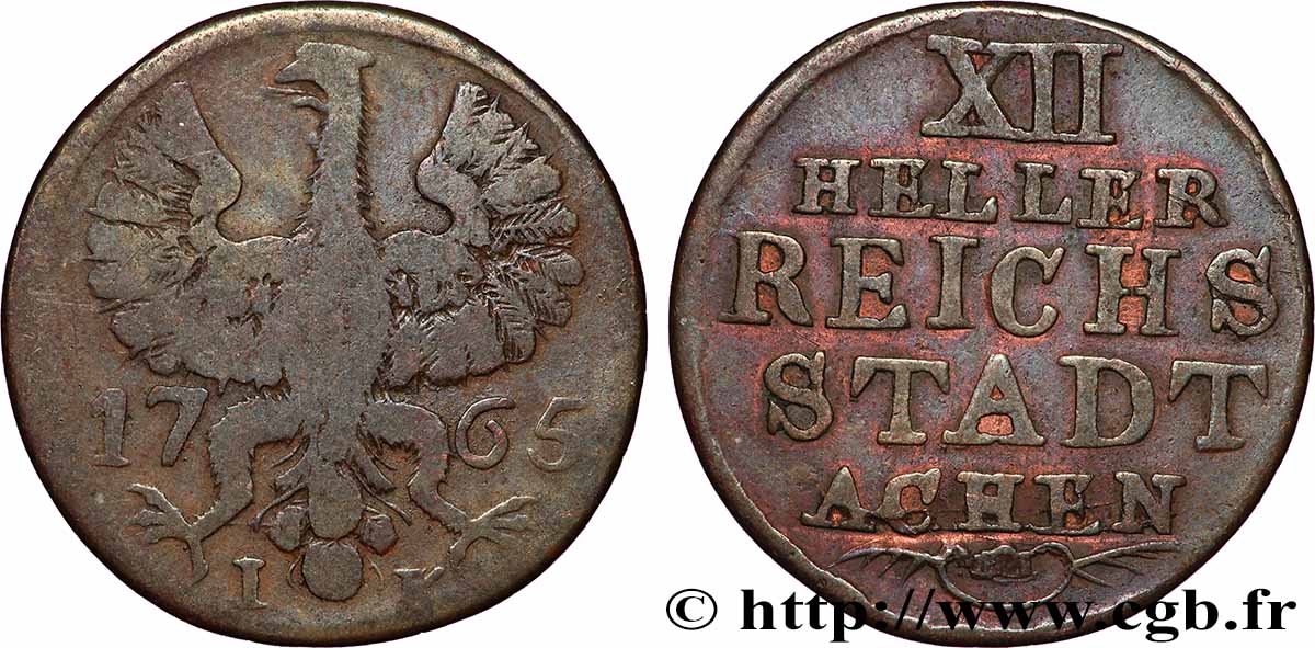 GERMANY - AACHEN 12 Heller ville de Aachen aigle 1765  VF 