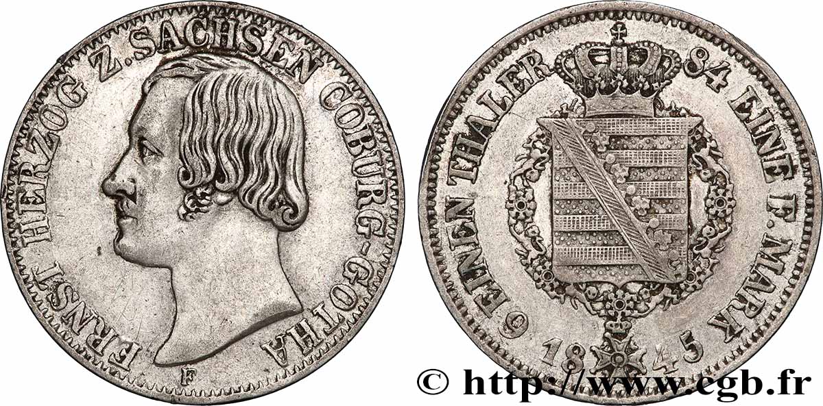 GERMANY - SAXE-COBURG AND GOTHA 1/6 Thaler Ernest 1845 Dresde XF 