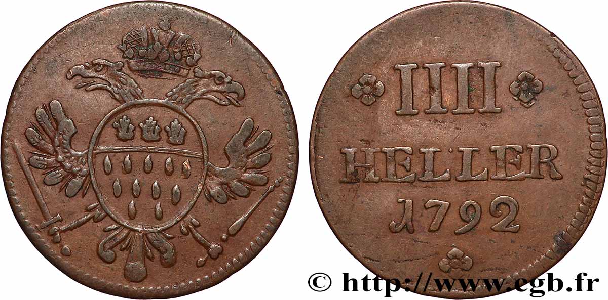 ALLEMAGNE - COLOGNE 4 Heller Maximilien François Xavier 1792  TTB 