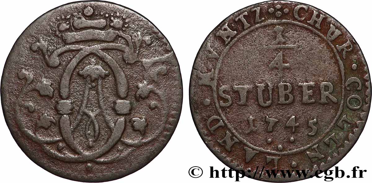 ALLEMAGNE - COLOGNE 1/4 Stuber Clément-Auguste de Bavière 1745  TB+ 