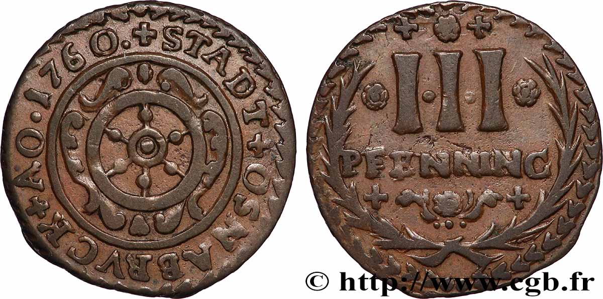 ALLEMAGNE - OSNABRÜCK 3 Pfennig Ville d’Osnabrück 1760 Osnabrück TTB 