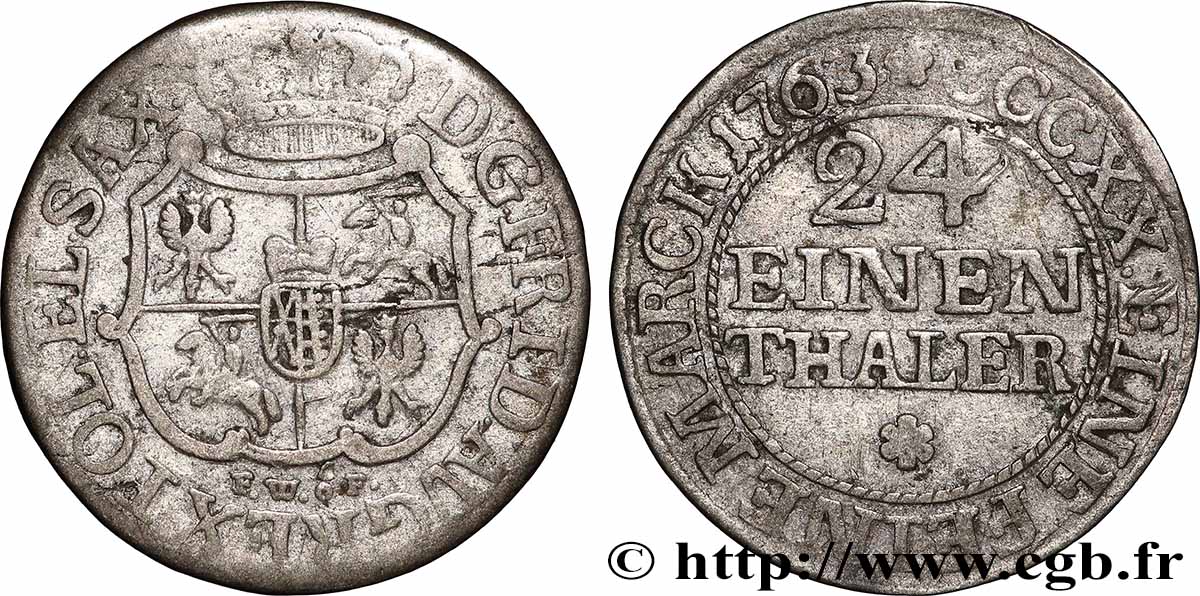 ALLEMAGNE - ÉLECTORAT DE SAXE - FRÉDÉRIC-AUGUSTE II 1/24 Thaler  1763 Leipzig TB 