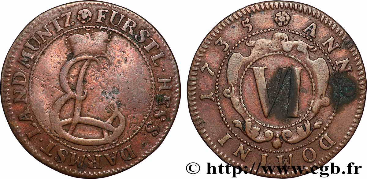 ALLEMAGNE - HESSE-DARMSTADT- ERNEST- LOUIS 6 Pfenninge Charles Auguste Frédéric 1735 Mengeringhausen TB 