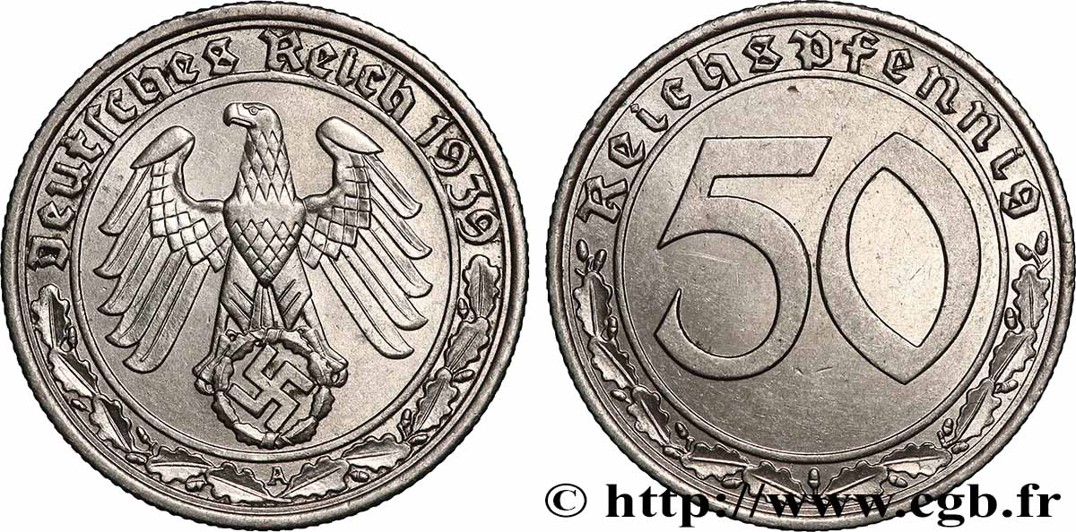 ALLEMAGNE 50 Reichspfennig aigle et svastika 1939 Berlin SUP 