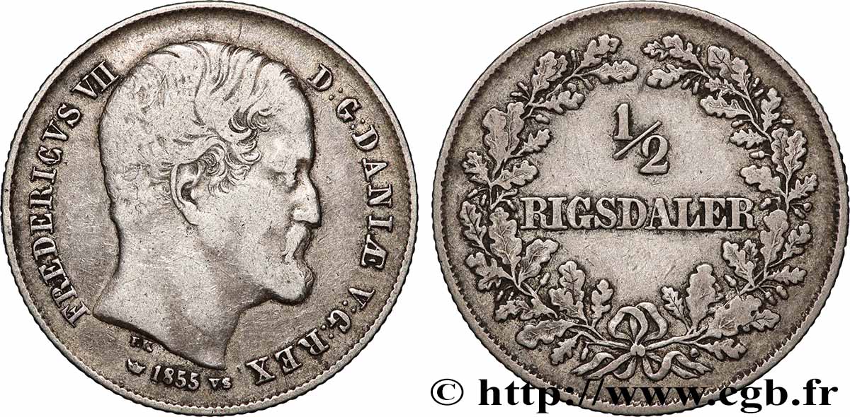 DINAMARCA 1/2 Rigsdaler Frédéric VII 1855 Copenhague q.BB 