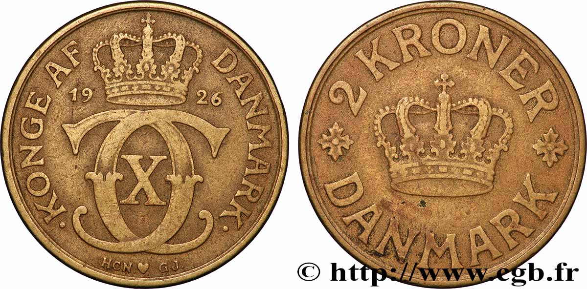 DANEMARK 2 Kroner Christian X 1926 Copenhague TTB 