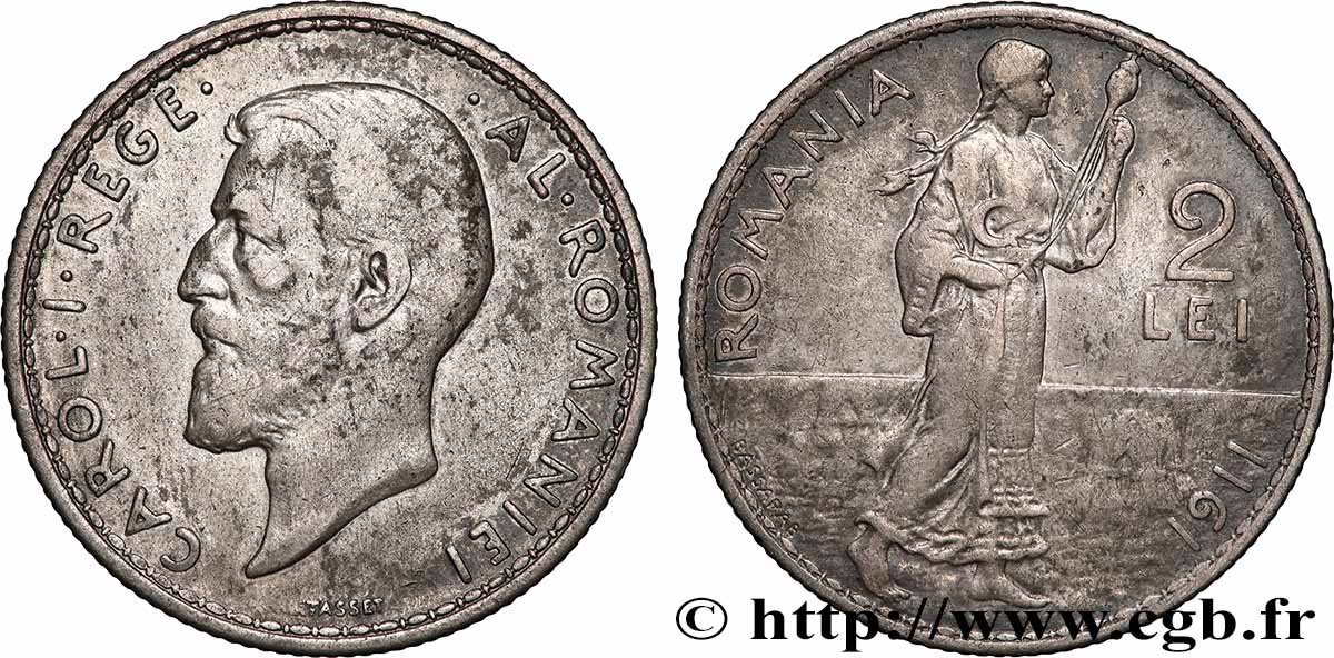ROUMANIE 2 Lei Charles Ier 1911  TTB 