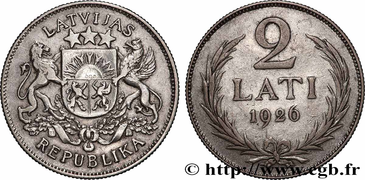 LETTONIE 2 Lati 1926  TTB 