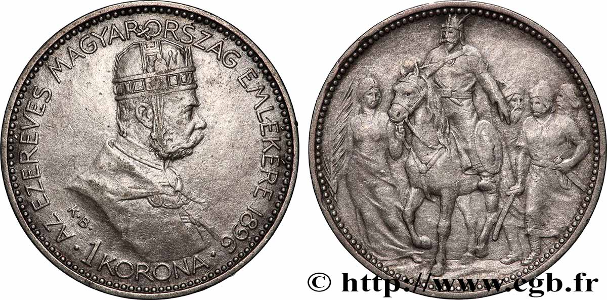 HONGRIE 1 Korona François-Joseph - commémoration du millénium 1896  TTB 