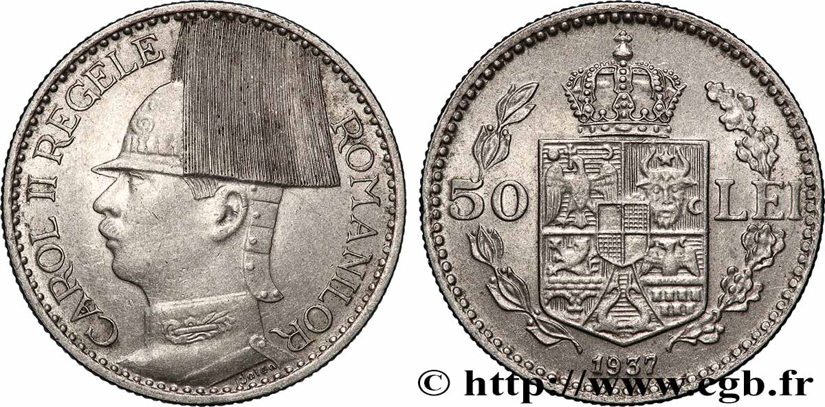 ROUMANIE 50 Lei Charles II 1937  TTB+ 