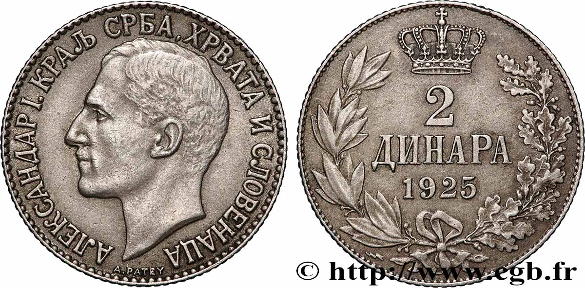 YOUGOSLAVIE 2 Dinara Alexandre Ier 1925 Bruxelles TTB+ 