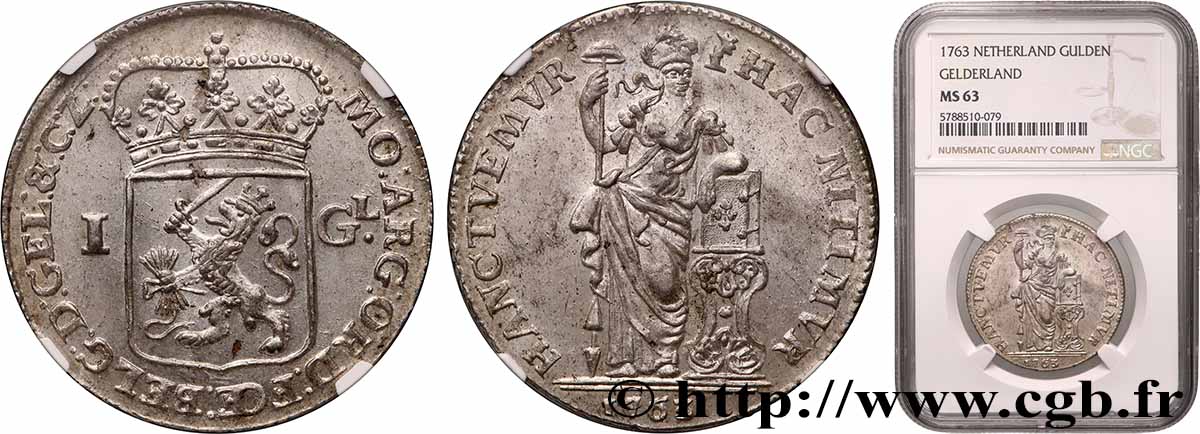 PROVINCES-UNIES - GUELDRE 1 Gulden 1763  SPL63 NGC