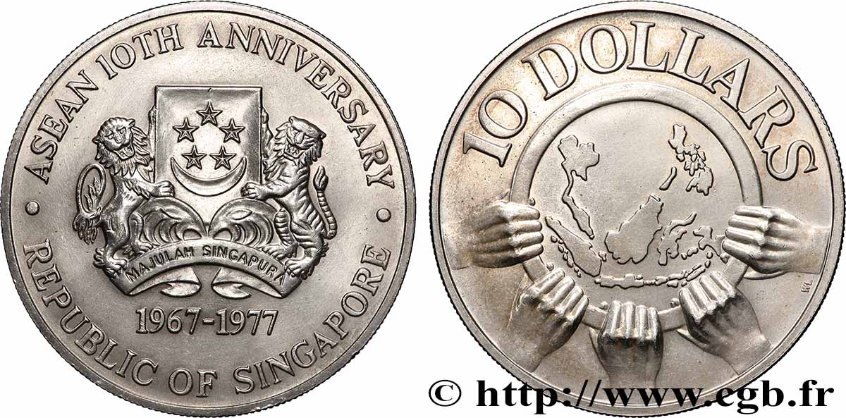 SINGAPUR 10 Dollars 10e anniversaire de l’ASEAN 1977  EBC 