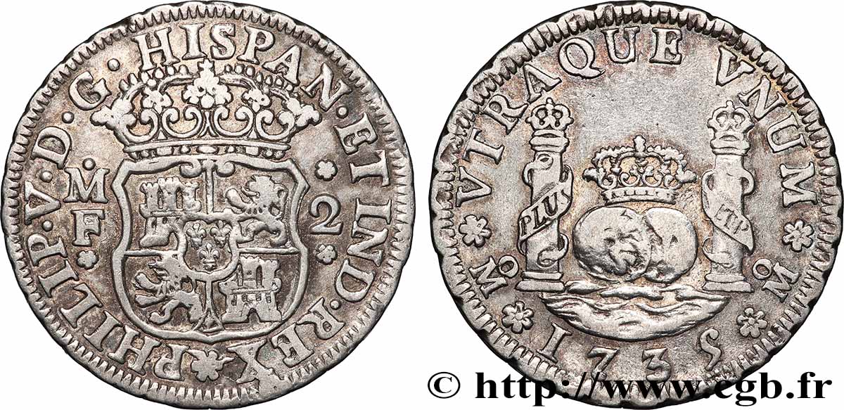 MEXICO 2 Reales  1735 Mexico SS 