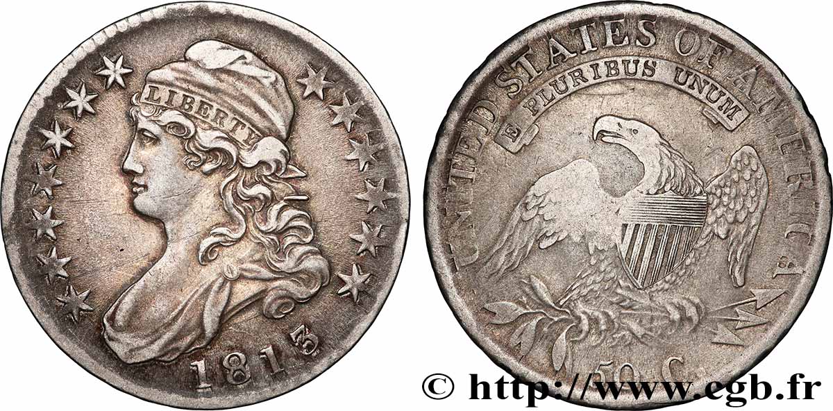 ÉTATS-UNIS D&nbsp;AMÉRIQUE 50 Cents type “Capped Bust” 1813 Philadelphie VF 