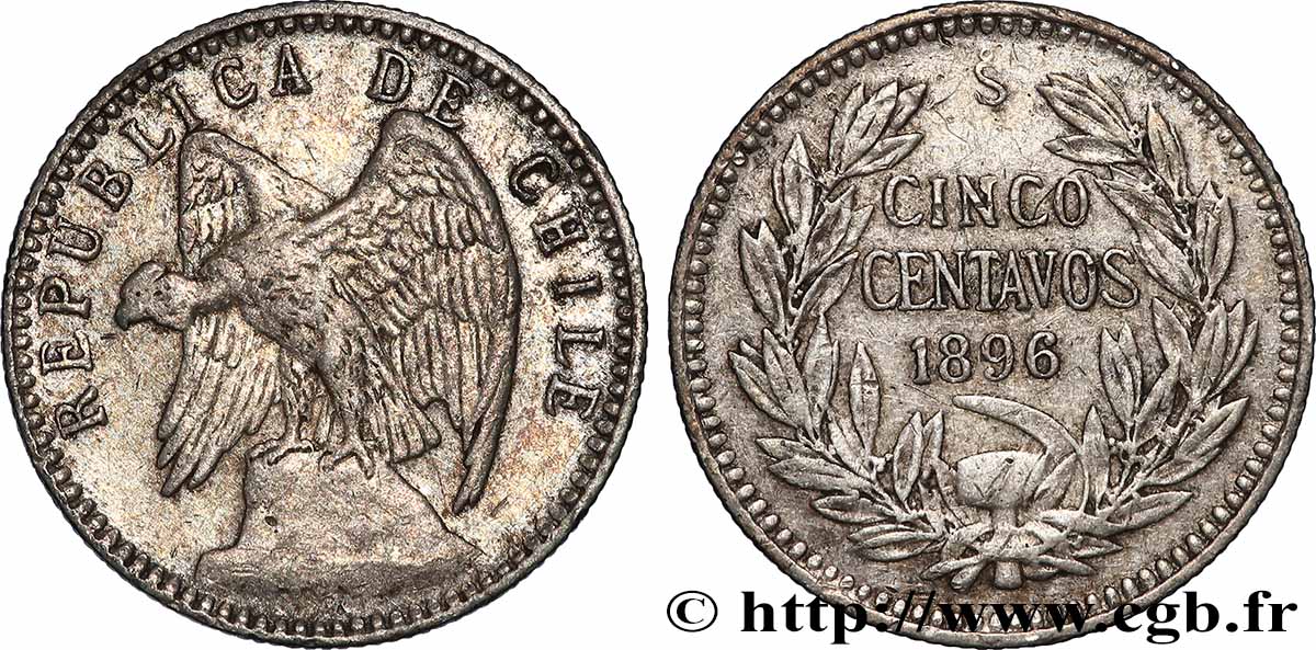 CHILE 5 Centavos condor 1896 Santiago - S° SS 