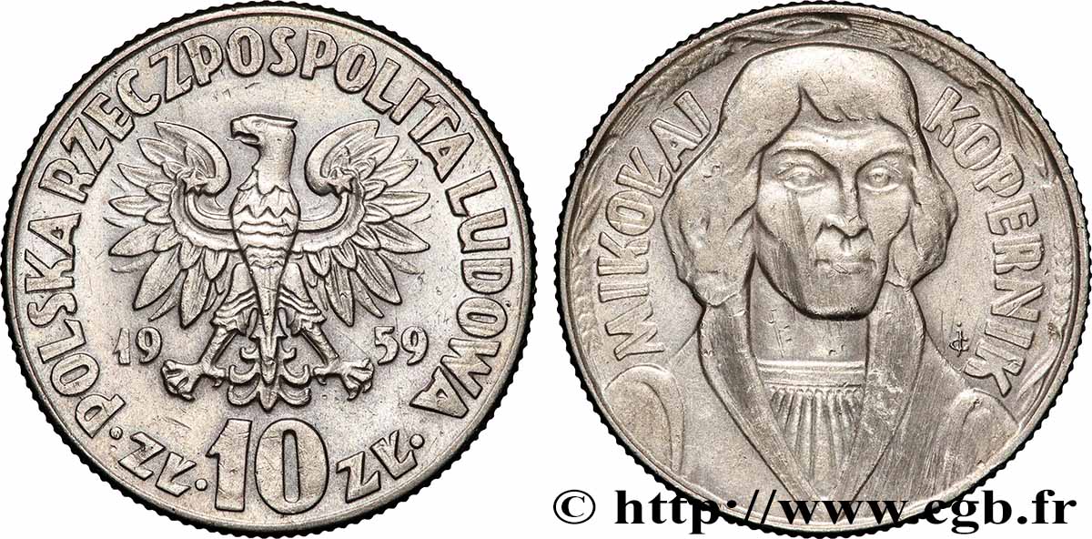 POLOGNE 10 Zlotych Nicolas Copernic 1959 Varsovie TTB 