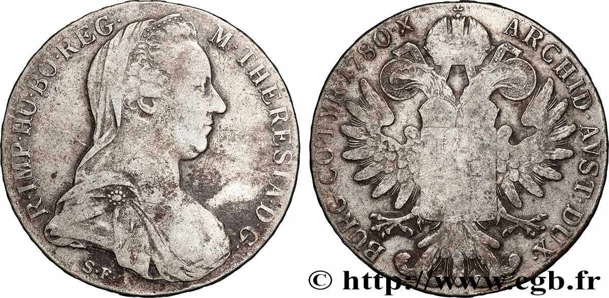 ARGENT D&nbsp;INVESTISSEMENT 1 Thaler (REFRAPPE) Marie-Thérèse 1780 Vienne TTB 