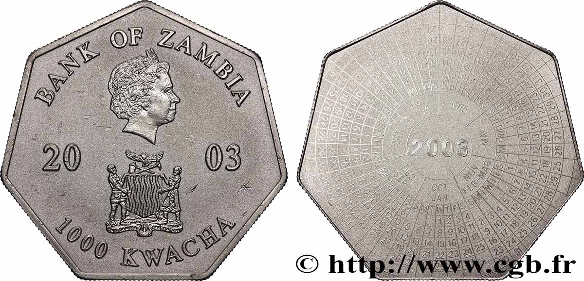 ZAMBIA 1000 Kwacha Proof emblème national Elizabeth II / calendrier 2003 2003  MS 