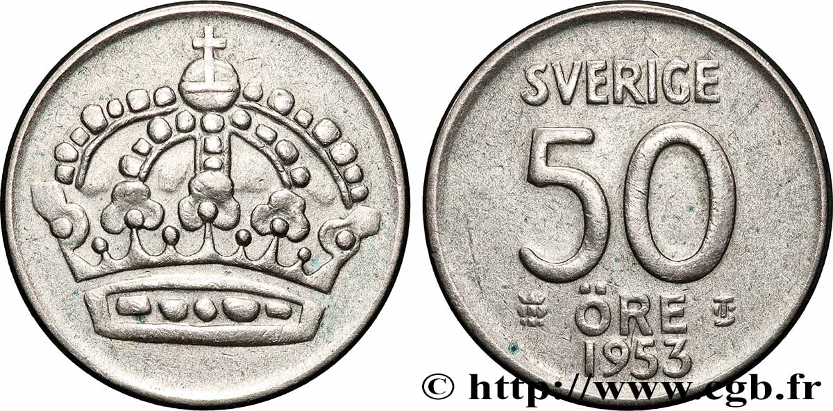 SUÈDE 50 Ore 1953 Kungsholmen TTB 