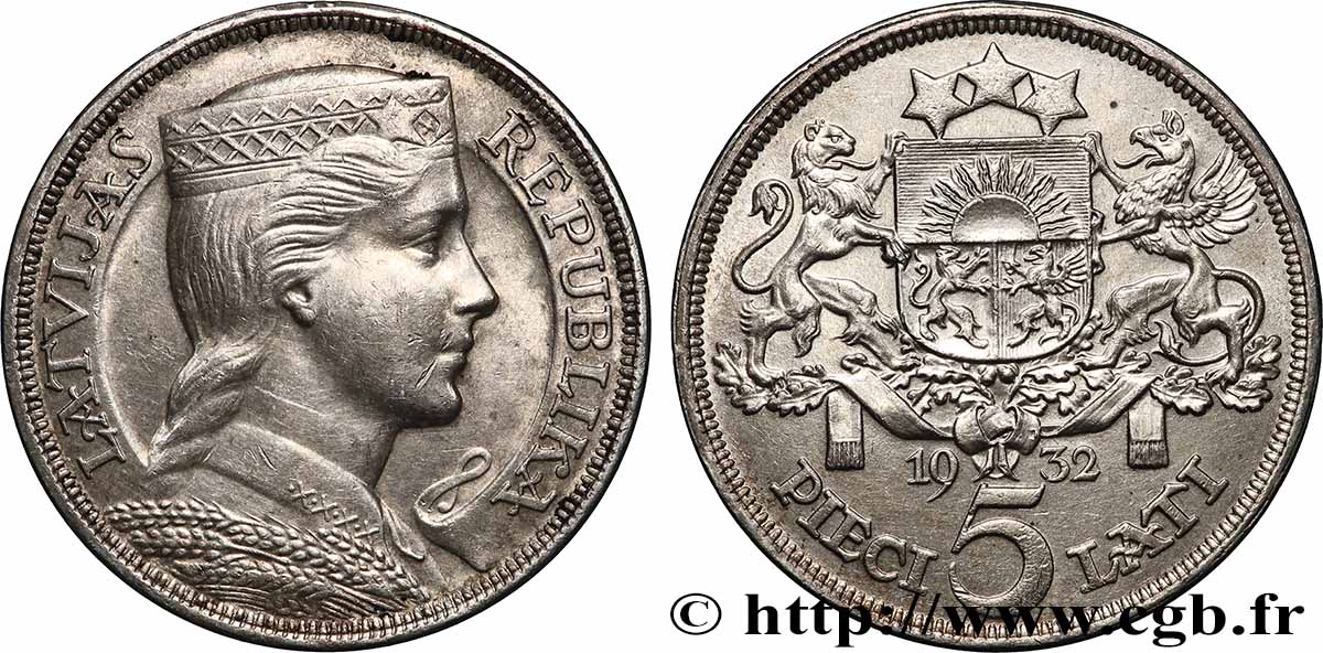 LETTONIE 5 Lati 1932 Londres TTB+ 