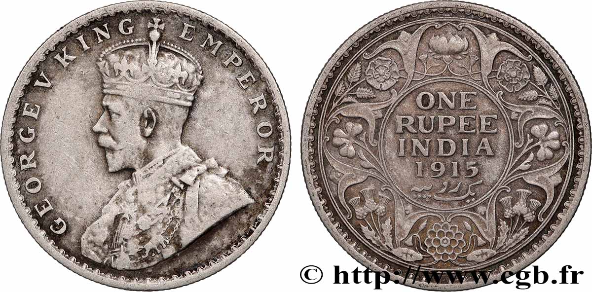 BRITISCH-INDIEN 1 Roupie Georges V 1915 Bombay (Mumbai) SS 