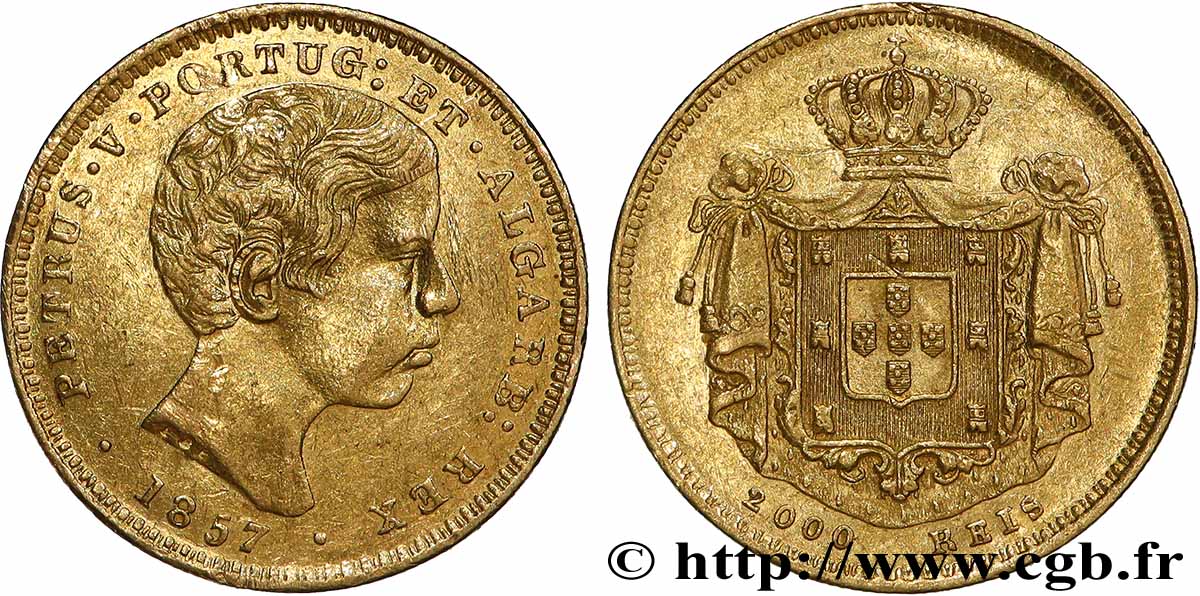 PORTUGAL - ROYAUME DU PORTUGAL - PIERRE V 2000 Réis Pierre V 1857  AU 
