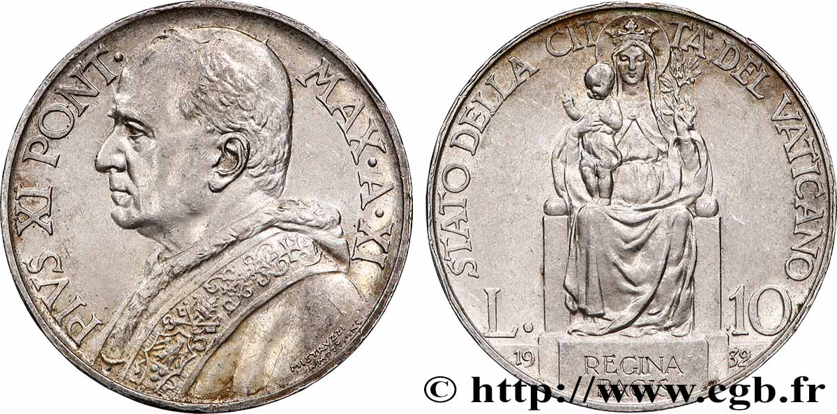 VATICAN AND PAPAL STATES 10 Lire Pie XI an XI 1932 Rome AU 