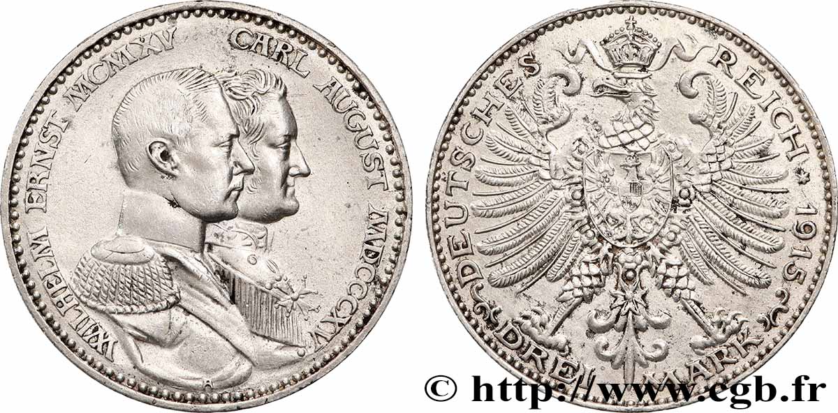 GERMANY - SAXE-WEIMAR-EISENBACH 3 Mark Guillaume-Ernest et son père Charles-Auguste 1915 Berlin AU 